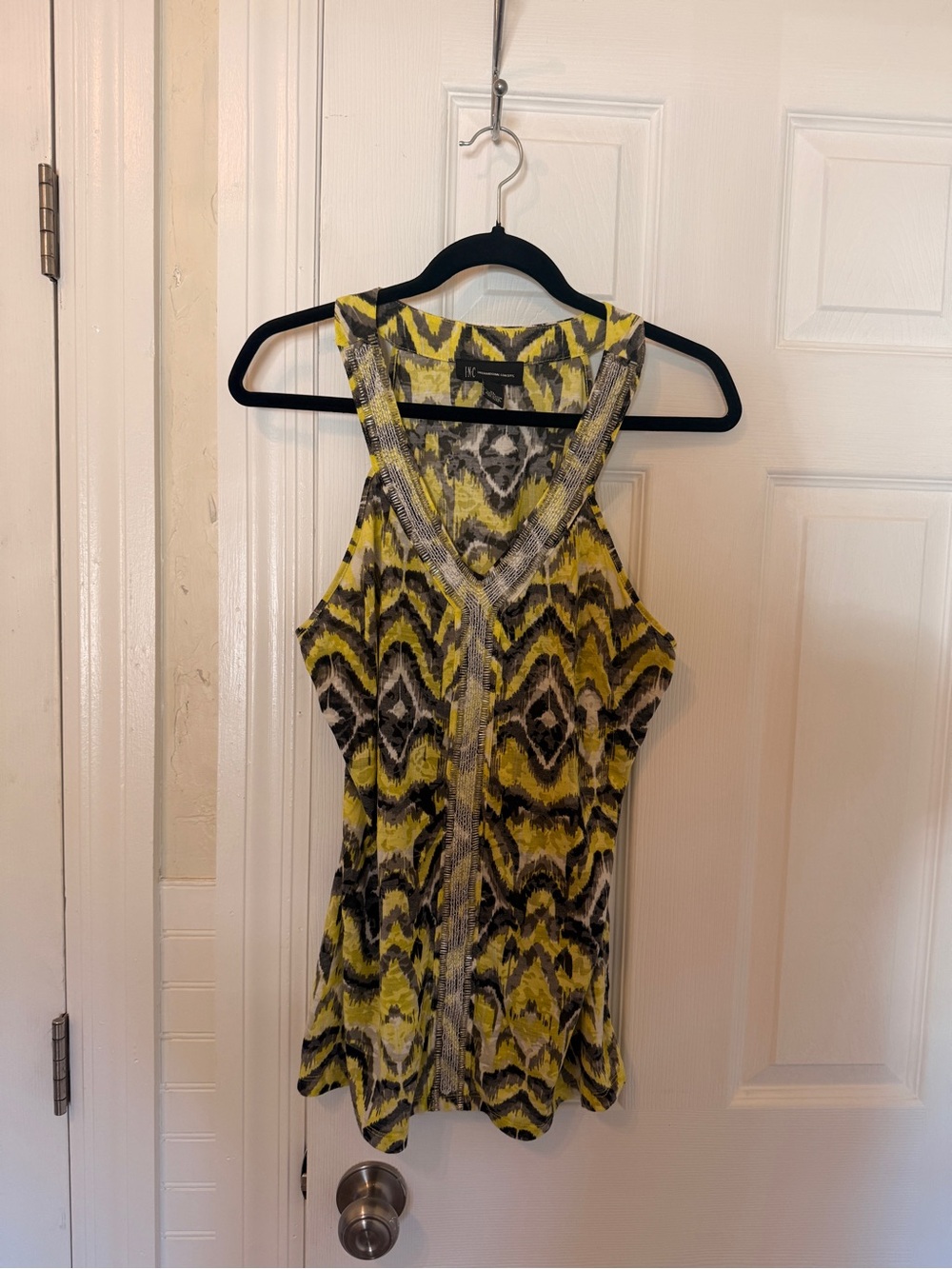 INC International Concepts Yellow Black and Gray Patterned Racerback Tank